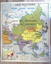 ASIA POLITIC POPULATION DENSITY & RAILWAYS 1950 LARGE WALL MAP