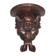 Antique French Hand Carved Wooden Wall Shelf, Angel, Putti, Console d'Applique