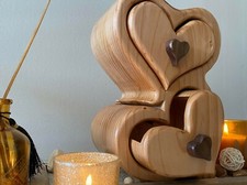 boite à bijoux double  coeur en bois fabrication artisanale