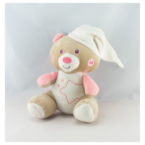 Doudou ours beige - blanc, rose