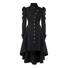 Femme Vampire Gothique Veste Longue Haut Bas Robe Ourlet Queue de Pie Redingote