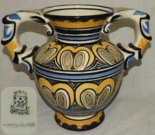 Faïence de PORNIC - MBFA : Grand vase Décor breton de Perros-Guirec (28 cm, TBE)