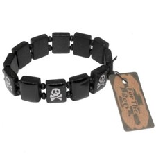 Bracelet élastiqué en bois noir - tête de mort  - noir & blanc  diamètre:  5cm  