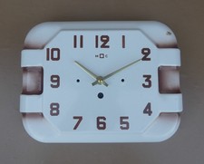 Pendule art déco émaillée marron blanc ancien pendulette horloge cuisine MARCHE