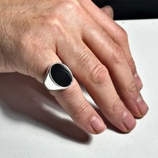 Elégante ! Chevalière en Argent Massif 925 Sertie Onyx noir