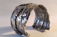 BRUTALISTE BRACELET SCULPTURE EN BRONZE ARGENTÉ SOUDÉ TRAVAIL D'ARTISTE 1970