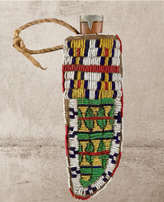 Couvre-couteaux en perles indigènes fourreau de couteau en cuir rouge Indiens...