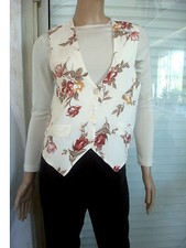 GILET DE BARMAN BLANC IMPRIME BEIGE ET MARRON DOS SATIN BLANC NEUF T 38/40/42