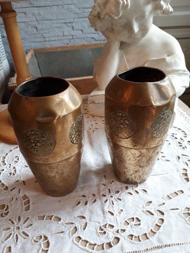 Paire vases dinanderie - paire,
