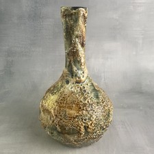 Vase céramique glaçure texturée fat lava tons vert crème brun orangé vintage