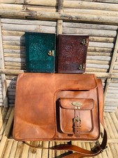 40.6cm Cuir Handmade Vintage Ordinateur Portable Messager Deux Journals Cadeau
