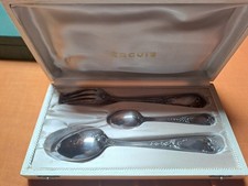 Metal Argenté Ercuis , coffret Trois Couverts De Baptême, Communion, Mariage 