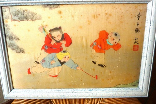 Adorable peinture sur - , soie