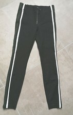 Pantalon jegging femme noir avec bandes verticales kaki et blanc taille S ZARA
