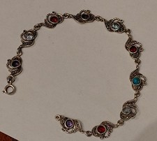 Bracelet Argent Amethyste Grenat Aigue Marine Turquoise