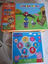 Lot jeux enfant dès 3 ans : puzzle bois (p'tit loup) et jeux peppa pig