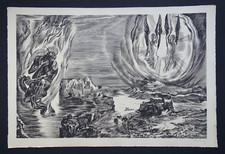 DECARIS Albert 1939 Gravure originale signée crayon num burin Anges Démon Diable