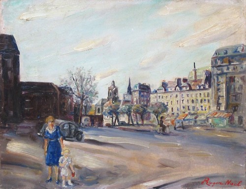 Tableau huile scène rue paris - rue,