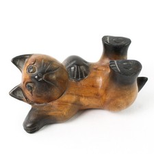 Figurine De Chaton Siamois Joueur Sculpté À La Main Couché Sur Le Dos