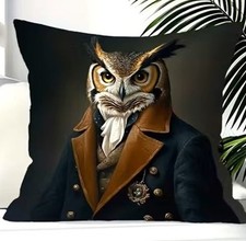 Housse de coussin HIBOU EN UNIFORME NAVAL 45 cm Chouette Hibou humanisé