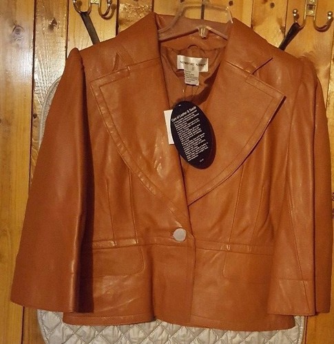 Cognac leather lined blazer - leather,