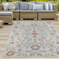 Tapis d’extérieur pour salon crème avec motif floral coloré