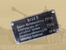 PLAQUETTE LABEL PLAQUE GERMAN WH  BMW R75 SIDE CAR MOTO 1 WW2 ... JEEP WILLYS