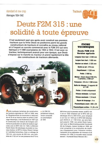 Tracteur deutz f2m 315 une - f2m,