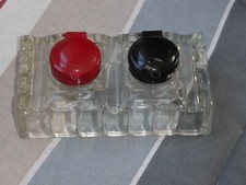 Ancien double encrier en verre encre noir / encre rouge Complet bon état vintage