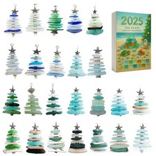 Calendrier de l'avent sapin de Noël en verre de mer compte à rebours 24 jours