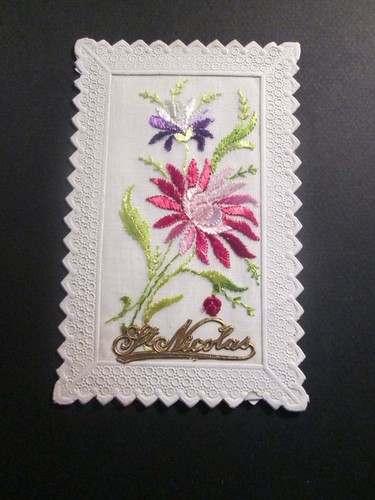 Carte postale fantaisie brodee