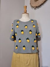 ZARA : SUPERBE PULL GRIS EN CROCHET FRUITS JAUNES CITRONS EN CROCHET RELIEF