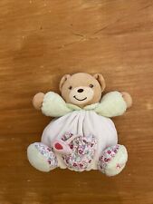 doudou peluche ours Boule Liberty blanc vert fleurs oiseau  KALOO 18 cm Poche
