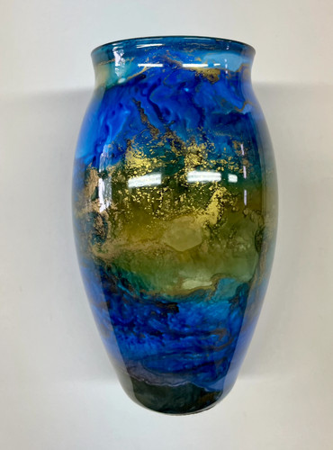 Vase verre laqué eglomisé - verre,