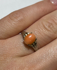 Vintage KAOS Solitaire Pêche Corail Cab Filigrane 14K or Rempli Taille 5.75 Ring