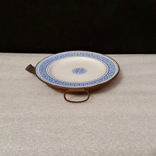 Ancienne assiette à bouillie en faïence et métal