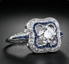 Bague de fiançailles art déco ronde en moissanite blanche 6 mm or blanc 14 ca...