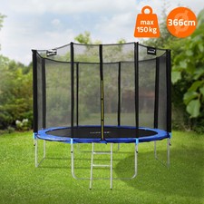 Trampoline de jardin avec filet de sécurité et échelle set complet bleu Ø 366 cm