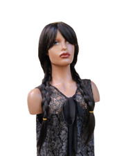 Perruque 2 tresses  longue noire cosplay costume peut être porté sans tresses