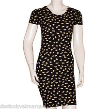 Robe tee shirt ROSIE-ROSA noire femme motifs beige taille S