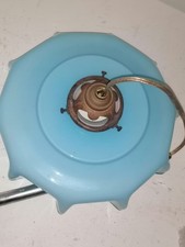 Suspension Vintage en Opaline Blanche à Bord Bleu - Style Art Déco