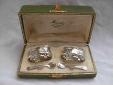 PAIR OF ANTIQUE GERMAN SOLID SILVER CRYSTAL SALT CELLARS,ART NOUVEAU