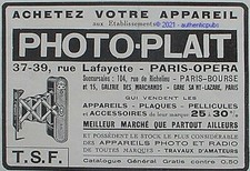 PUBLICITE PHOTO PLAIT APPAREIL PHOTO PLAQUE PELLICULE RADIO DE 1927 FRENCH AD