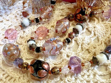 Collier ancien perles en verre murano cristal multicolore - 58 cm