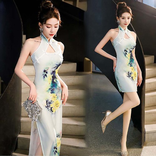 Femme dos qipao satin robe - qipao,