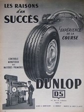 PUBLICITÉ PRESSE 1953 PNEUS DUNLOP D5 - L'EXPÉRIENCE DE LA CORSE - ADVERTISING
