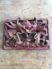 Nice Antique Chinese Dragon Plaque Original Red Lacquer Good Feng Shui FREE SHIP