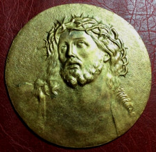 Vintage Christian Jesus Christ with crown of thorn Gold plated Plaque
