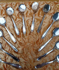 ERCUIS, 12 Cuillères à GLACE, BUCHE en métal Argenté avec Ecrin