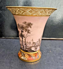 DAGOTY? VASE CORNET PORCELAINE EMPIRE GRISAILLE FOND MAUVE PAYSAGE ITALIEN 1810